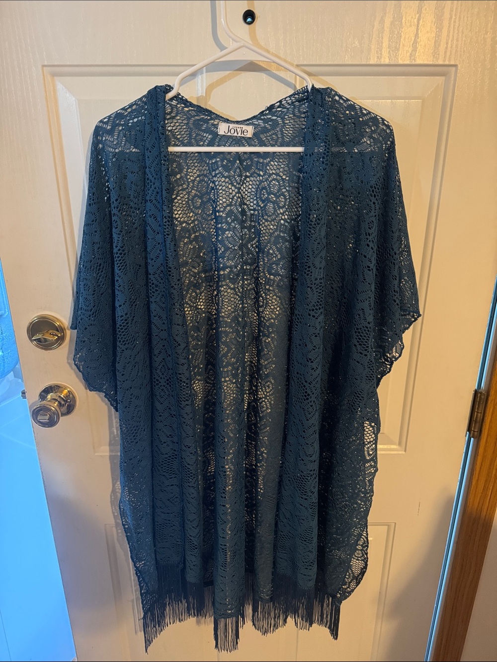 Lace Fringe Kimono Cape - Teal Blue